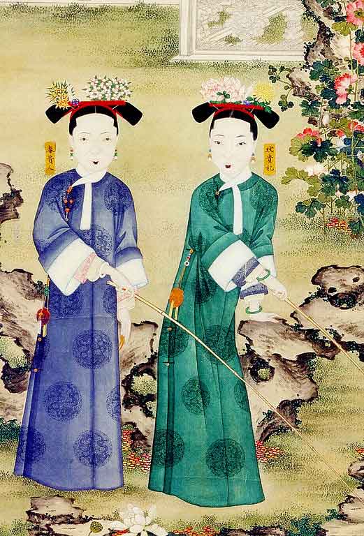Concubinas del emperador Xianfeng pescando en un estanque