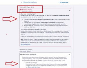 Opciones de traslado propio avisadas por Skyscanner