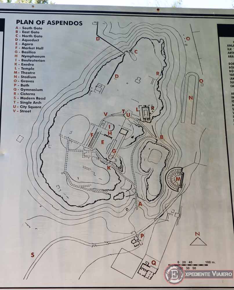 Mapa sobre qué ver en Aspendos