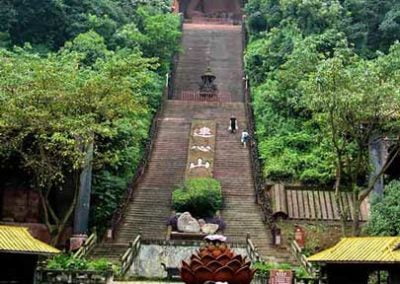Visita el Gran Buda de Leshan: flor de loto y escaleras en el Oriental Budda Park