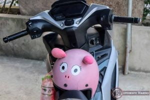 Casco de moto de cerdo en el Ha Giang Loop