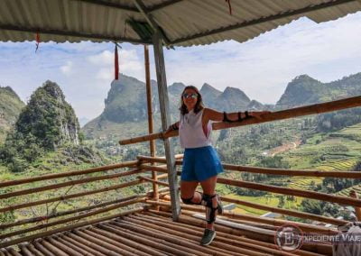 Mirador de la plataforma de bambú del Ha Giang Loop