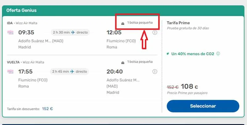 Edreams es fiable: captura con el equipaje incluido