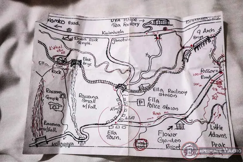 Mapa para saber qué ver en Ella (Sri Lanka)