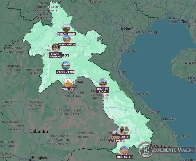 Laos: mapa para viajar