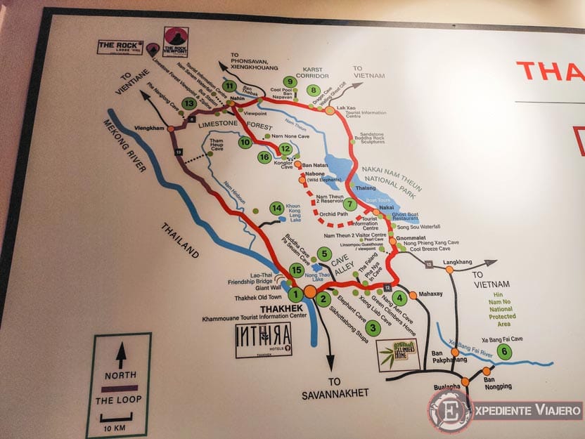 Mapa del Thakhek Loop en Laos